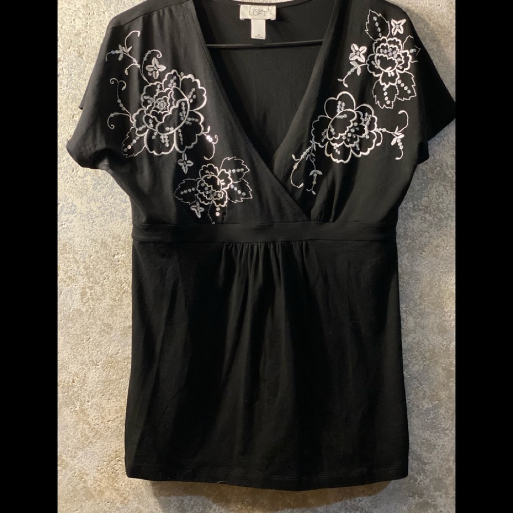 LOFT size M cotton tunic, black w subtle sequins!